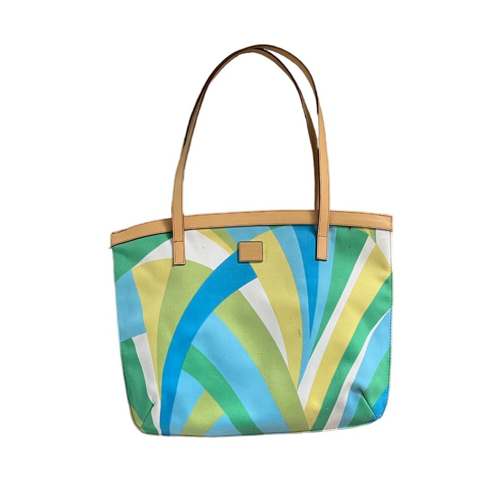 Versace Jeans Couture Canvas and Leather Tote Blue Green